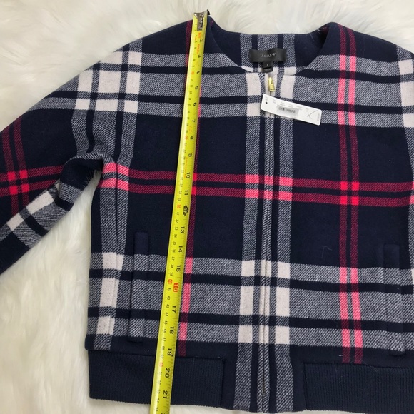 J. Crew Plaid Wool Bomber Navy - Picture 3 of 8